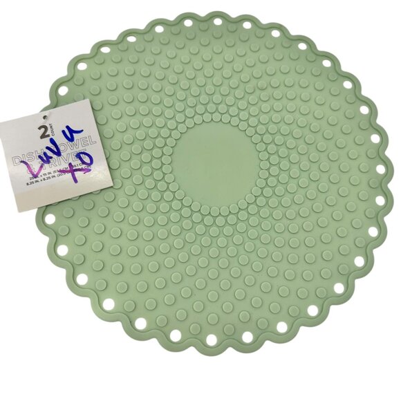 Kitchen Dish Towel and Silicone Trivet Set 2-Piece Green White Cotton Silicone - Picture 3 of 7